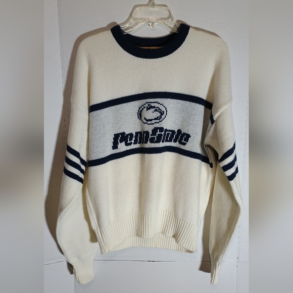 Vintage 1984 Wool Blend Penn State Cream and Navy Sweater Size Large - Picture 1 of 4